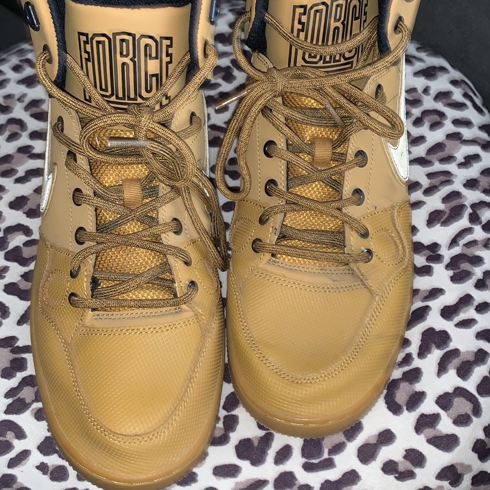 Nike High Top Black Force Letters on tongue, sneakers.